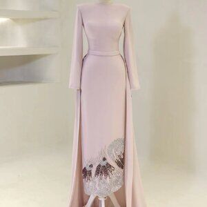 Pink Longsleeve Evening Gown - Modazehrada Diora Dress